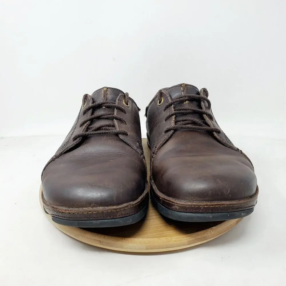 Olukai Hano Shoe Men 8.5 Brown Leather Oxford Slip On‎ Fold Down Heel WORN